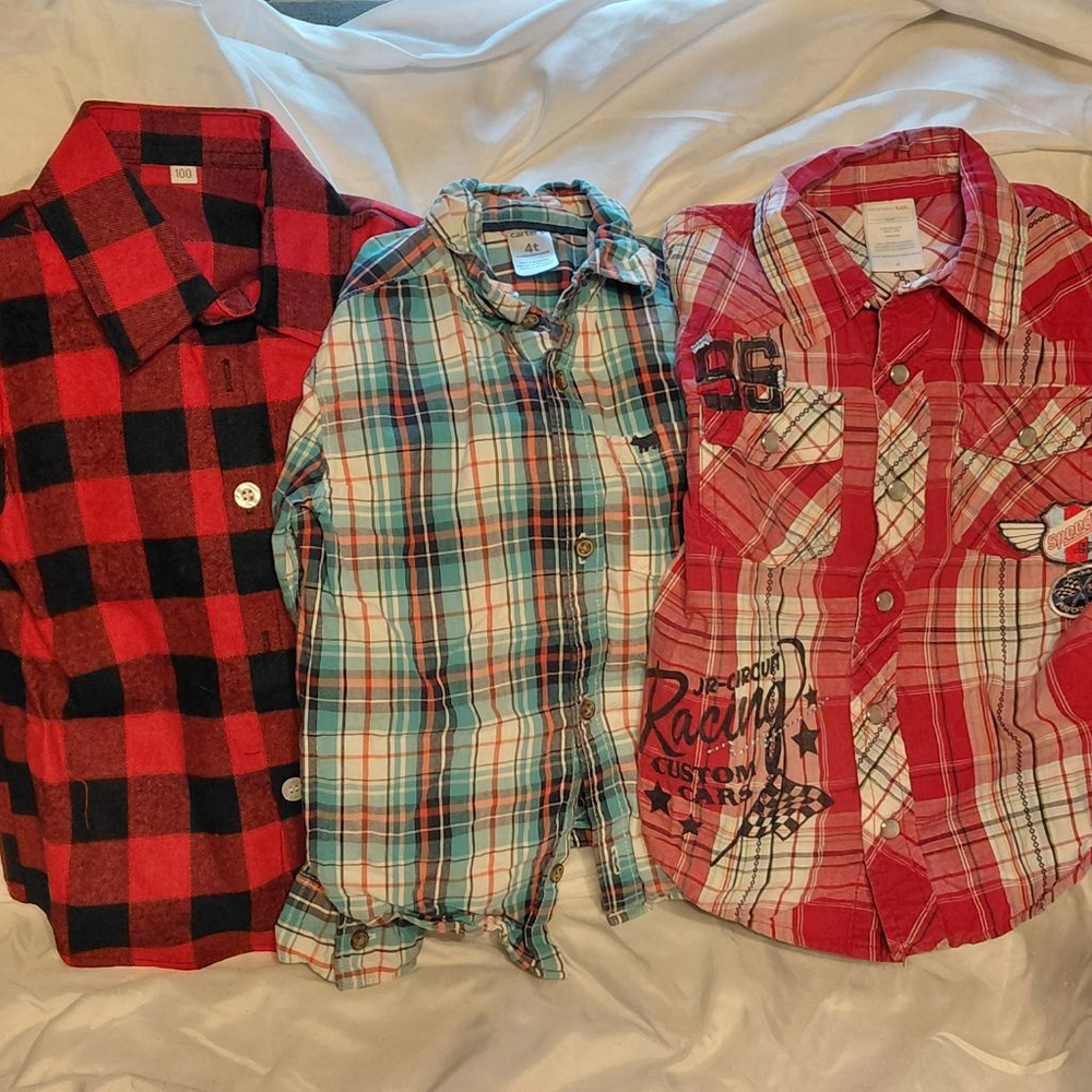 Boys Carter's Plaid Button Down Shirts 4T Red Black Blue bundle